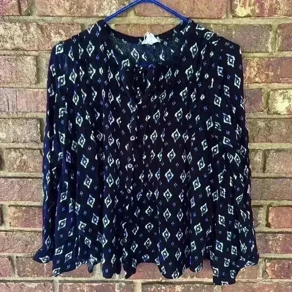 PPLA navy blue and white button up blouse size small - Picture 1 of 6